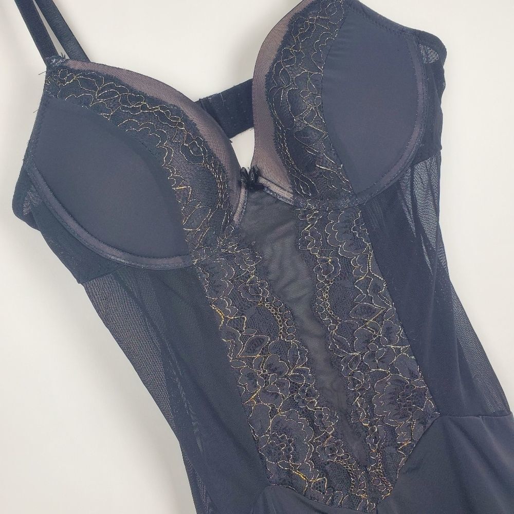 ALICE OLIVIA Classics Lingerie Padded Bra Dress Sexy Semi Sheer Lace Teddy Black - Picture 2 of 6